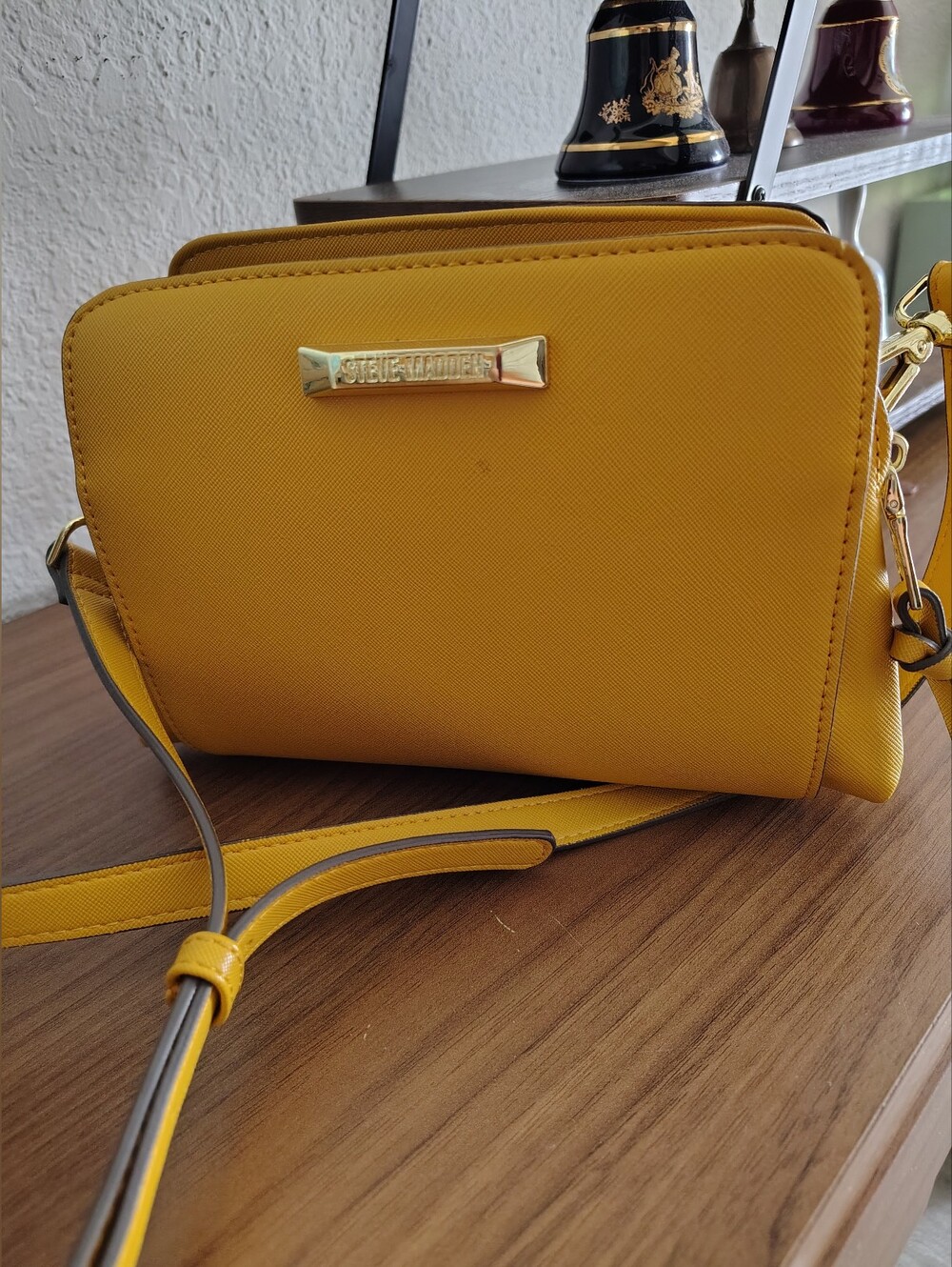 Steve Madden Mustard Yellow Crossbody Bag with Gold Plaque